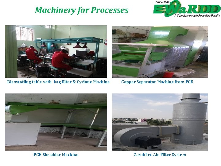 Machinery for Processes Dismantling table with bag filter & Cyclone Machine PCB Shredder Machine