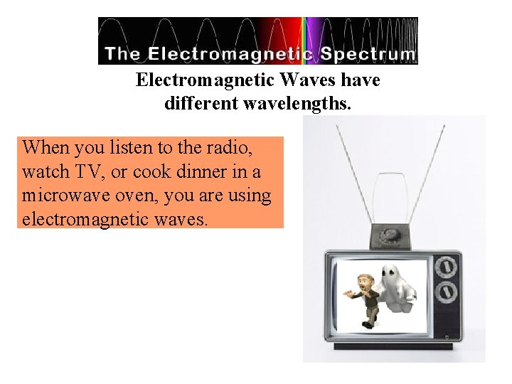 Electromagnetic Waves have different wavelengths. When you listen to the radio, watch TV, or