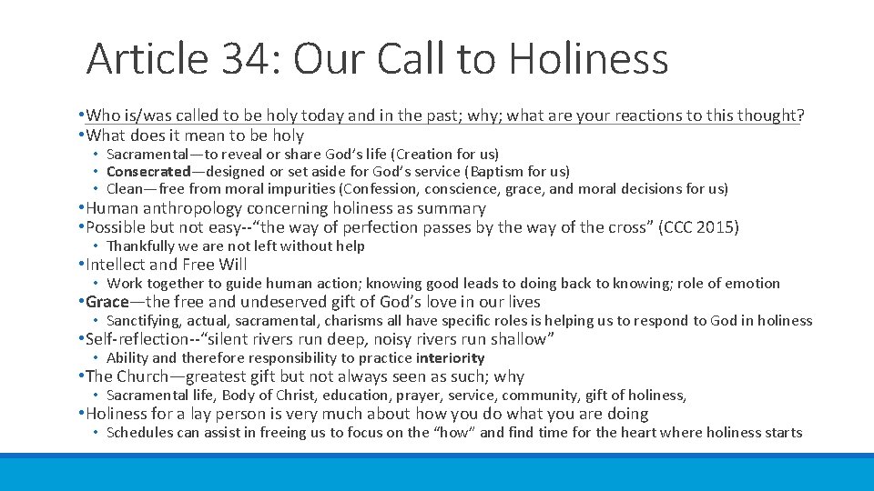 Article 34: Our Call to Holiness • Who is/was called to be holy today