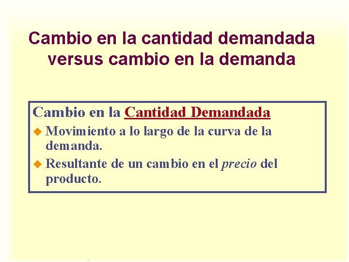 Cambio en la cantidad demandada versus cambio en la demanda Cambio en la Cantidad Cambio en la cantidad demandada versus cambio en la demanda Cambio en la Cantidad