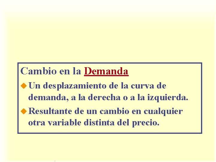 Cambio en la Demanda u Un desplazamiento de la curva de demanda, a la Cambio en la Demanda u Un desplazamiento de la curva de demanda, a la