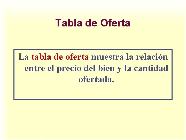 Tabla de Oferta La tabla de oferta muestra la relación entre el precio del Tabla de Oferta La tabla de oferta muestra la relación entre el precio del