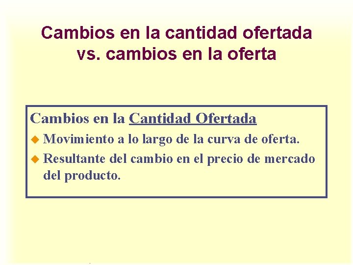 Cambios en la cantidad ofertada vs. cambios en la oferta Cambios en la Cantidad Cambios en la cantidad ofertada vs. cambios en la oferta Cambios en la Cantidad