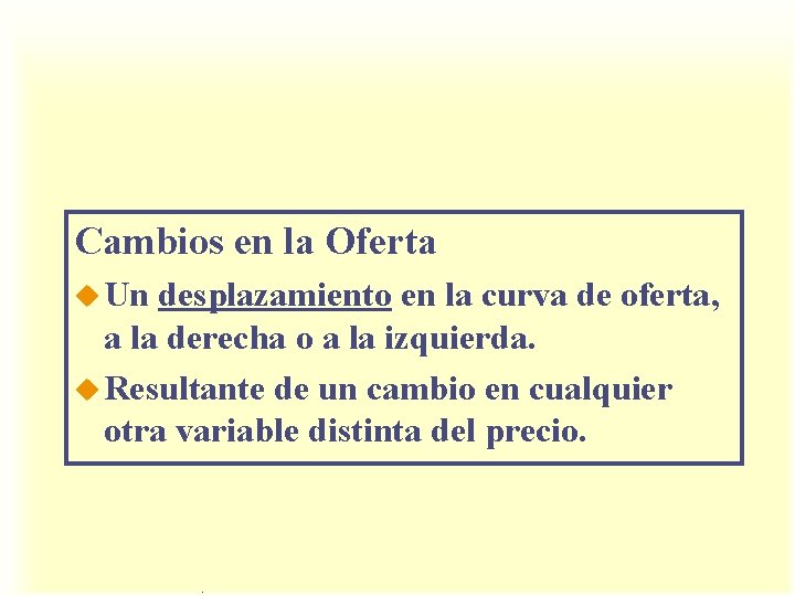 Cambios en la Oferta u Un desplazamiento en la curva de oferta, a la Cambios en la Oferta u Un desplazamiento en la curva de oferta, a la