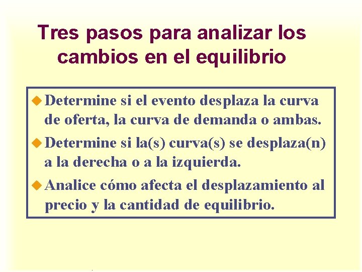 Tres pasos para analizar los cambios en el equilibrio u Determine si el evento Tres pasos para analizar los cambios en el equilibrio u Determine si el evento