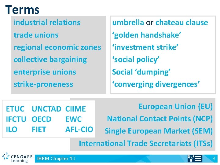 Terms industrial relations trade unions regional economic zones collective bargaining enterprise unions strike-proneness umbrella