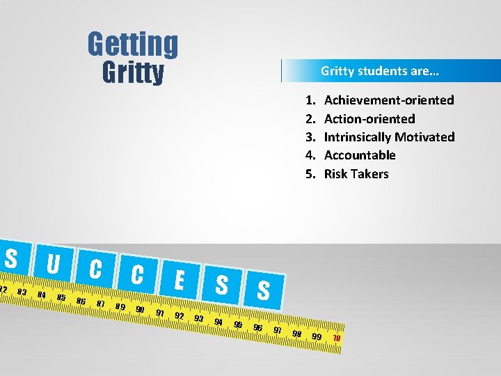 Getting Gritty students are… 1. 2. 3. 4. 5. S 82 U 83 84 Getting Gritty students are… 1. 2. 3. 4. 5. S 82 U 83 84