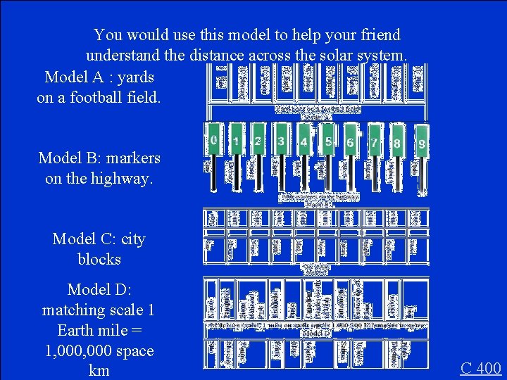 You would use this model to help your friend understand the distance across the