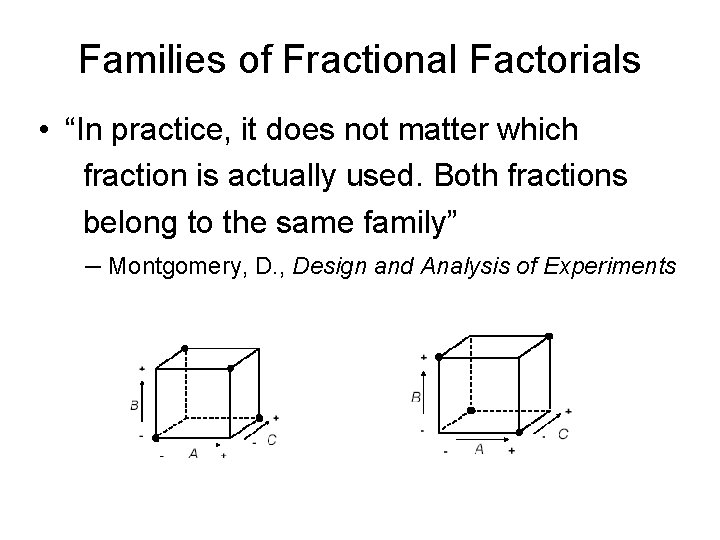 Families of Fractional Factorials • “In practice, it does not matter which fraction is