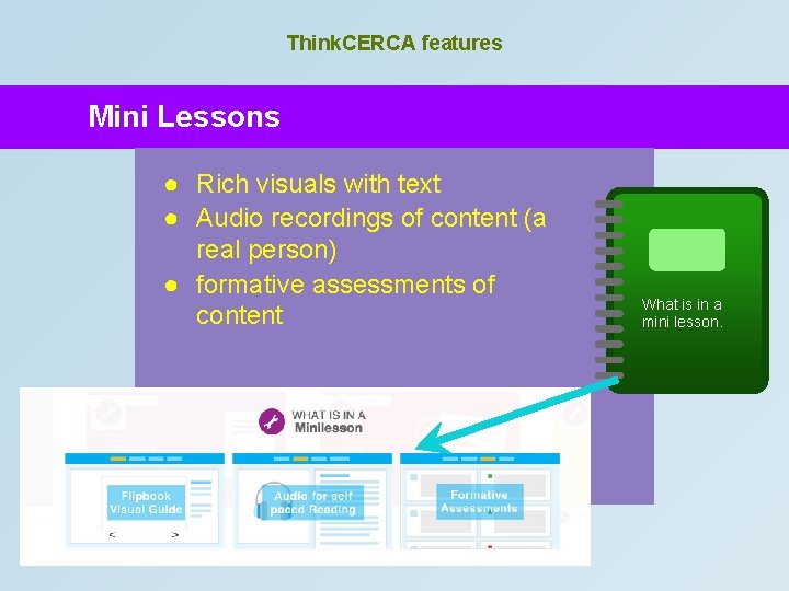Think. CERCA features Mini Lessons ● Rich visuals with text ● Audio recordings of