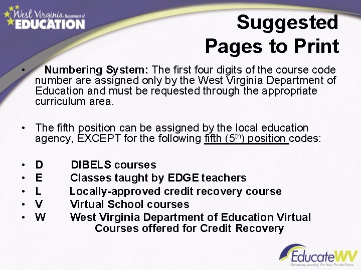 Suggested Pages to Print • Numbering System: The first four digits of the course