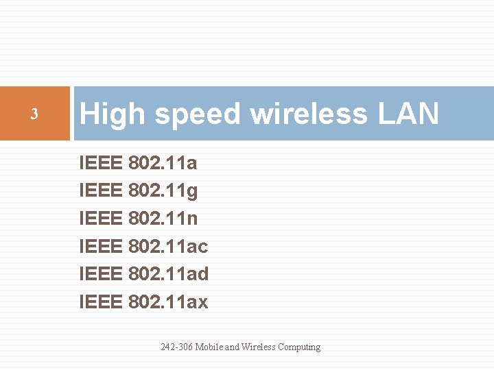 3 High speed wireless LAN IEEE 802. 11 a IEEE 802. 11 g IEEE