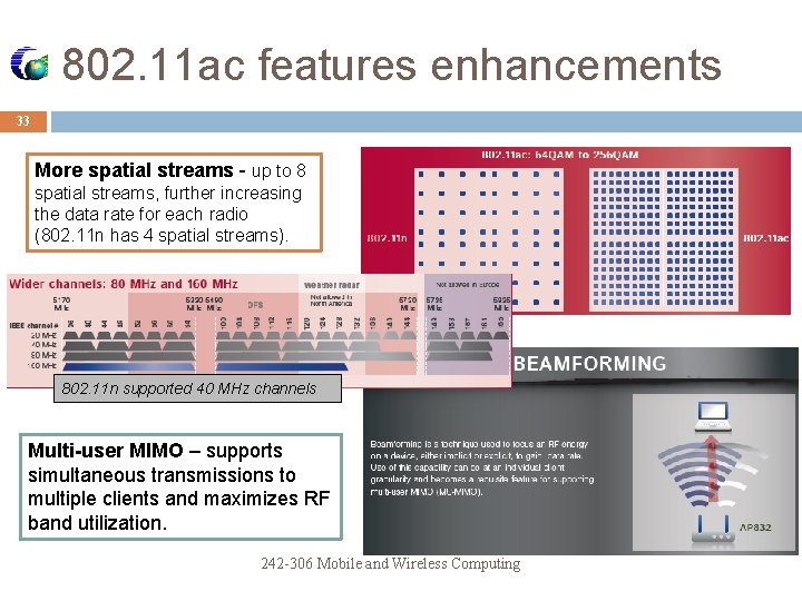 802. 11 ac features enhancements 33 More spatial streams - up to 8 spatial