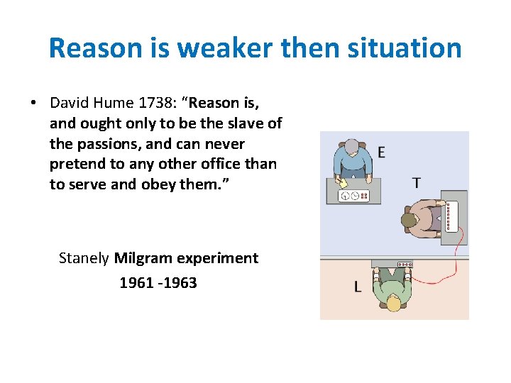 Reason is weaker then situation • David Hume 1738: “Reason is, and ought only