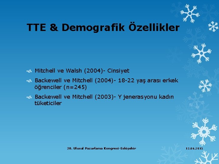 TTE & Demografik Özellikler Mitchell ve Walsh (2004)- Cinsiyet Backewell ve Mitchell (2004)- 18
