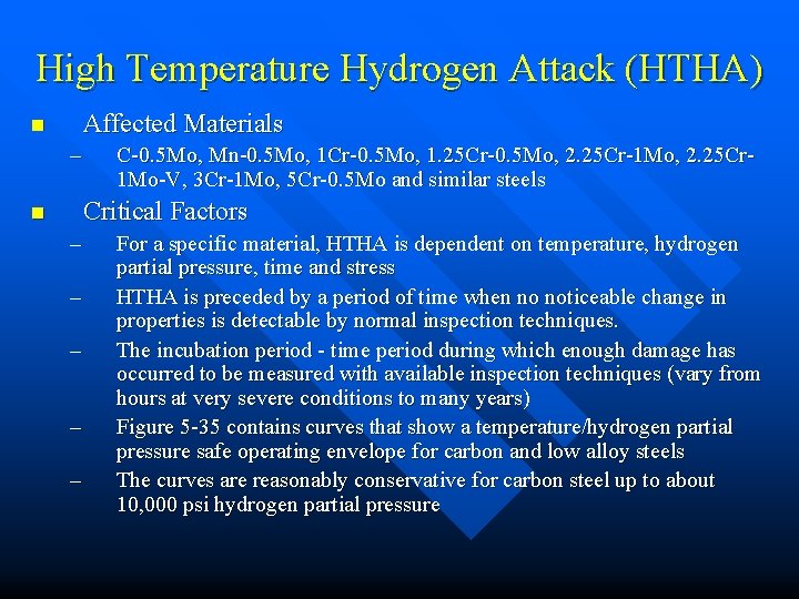 High Temperature Hydrogen Attack (HTHA) Affected Materials n – C-0. 5 Mo, Mn-0. 5