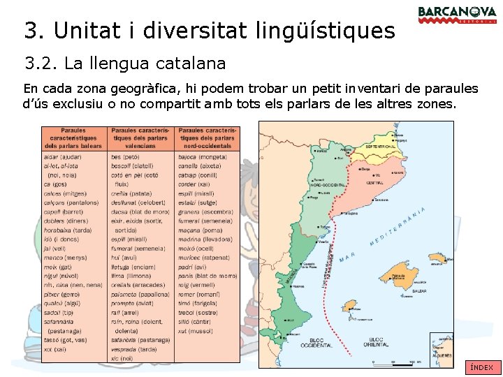 3. Unitat i diversitat lingüístiques 3. 2. La llengua catalana En cada zona geogràfica,