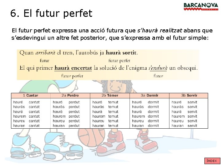 6. El futur perfet expressa una acció futura que s’haurà realitzat abans que s’esdevingui