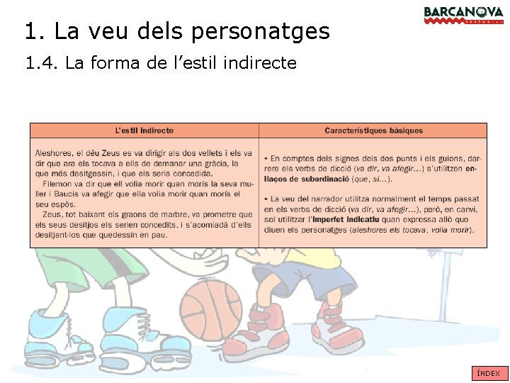 1. La veu dels personatges 1. 4. La forma de l’estil indirecte ÍNDEX 