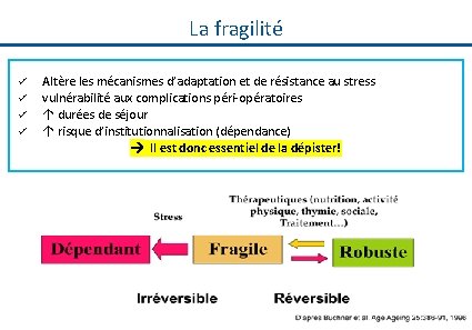 La fragilité ü ü Altère les mécanismes d’adaptation et de résistance au stress vulnérabilité