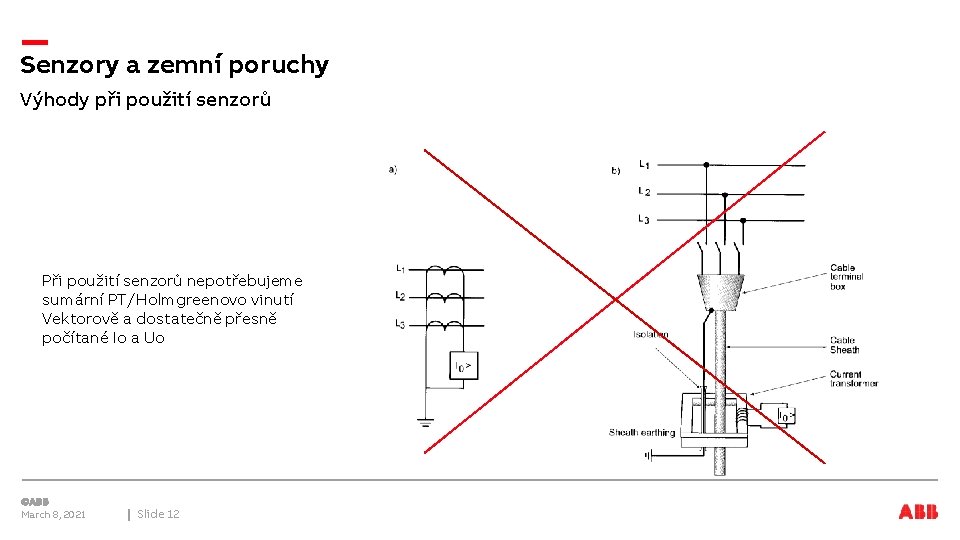 Senzory a zemní poruchy Výhody při použití senzorů Při použití senzorů nepotřebujeme sumární PT/Holmgreenovo