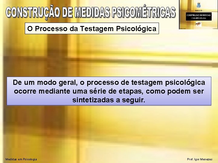 O Processo da Testagem Psicológica De um modo geral, o processo de testagem psicológica