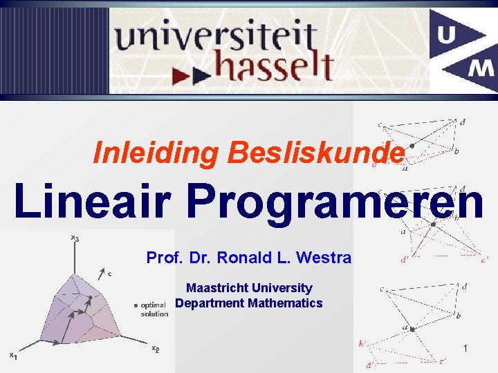 Inleiding Besliskunde Lineair Programeren Prof. Dr. Ronald L. Westra Maastricht University Department Mathematics 1