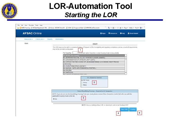 LOR-Automation Tool Starting the LOR 1 2 3 4 5 