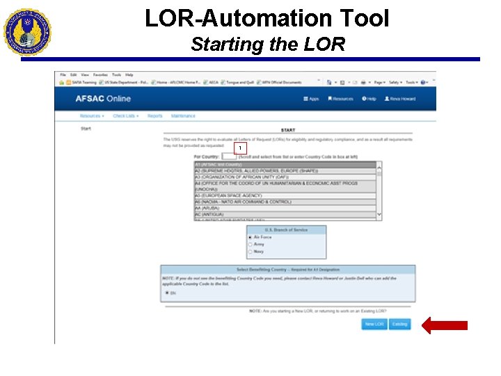 LOR-Automation Tool Starting the LOR 1 