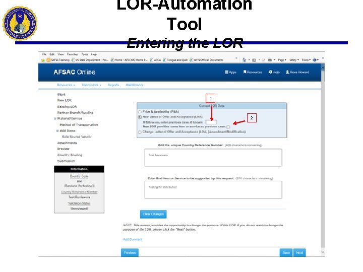 LOR-Automation Tool Entering the LOR 2 