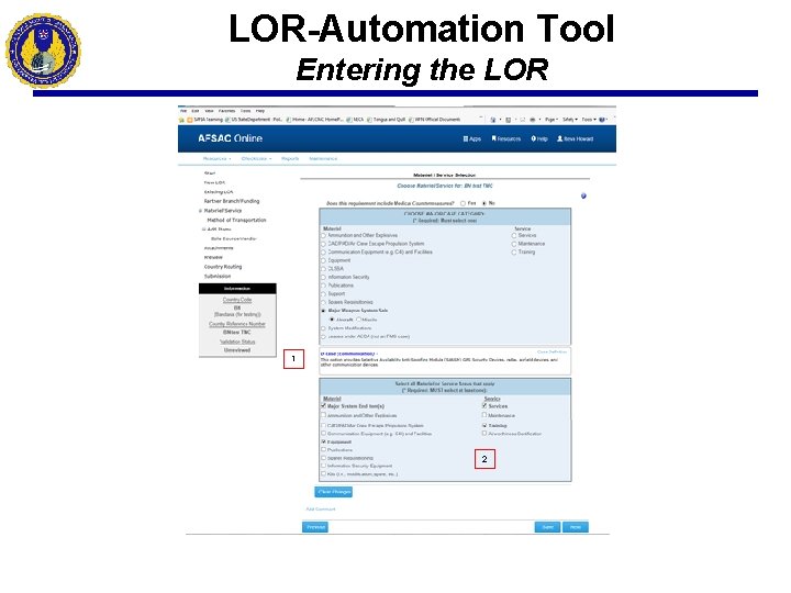 LOR-Automation Tool Entering the LOR 1 2 