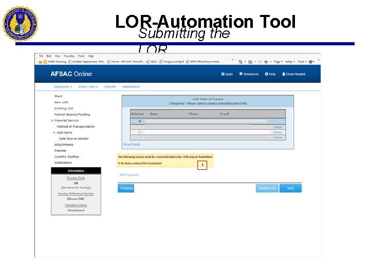 LOR-Automation Tool Submitting the LOR 1 