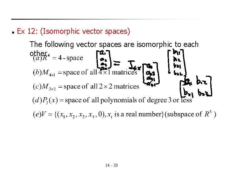 n Ex 12: (Isomorphic vector spaces) The following vector spaces are isomorphic to each