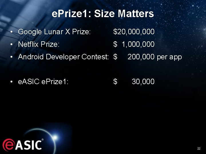 e. Prize 1: Size Matters • Google Lunar X Prize: $20, 000 • Netflix