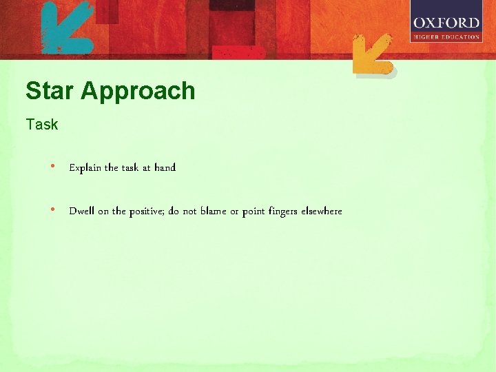 Star Approach Task • Explain the task at hand • Dwell on the positive;