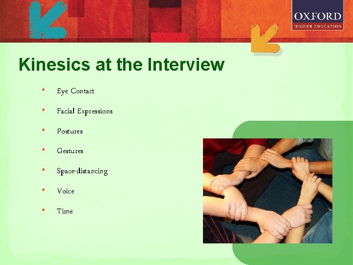 Kinesics at the Interview • Eye Contact • Facial Expressions • Postures • Gestures