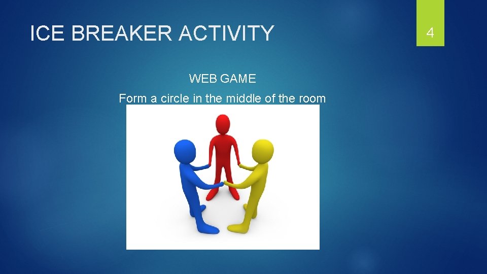 ICE BREAKER ACTIVITY WEB GAME Form a circle in the middle of the room