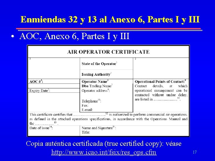 Enmiendas 32 y 13 al Anexo 6, Partes I y III • AOC, Anexo