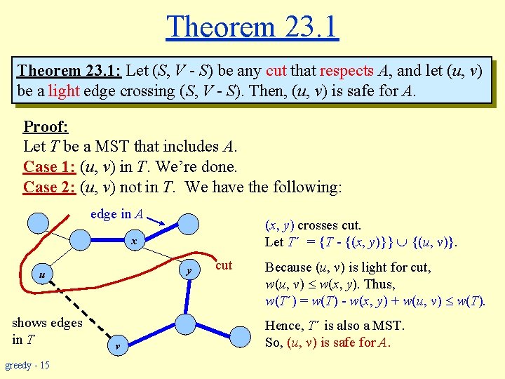 Theorem 23. 1: Let (S, V - S) be any cut that respects A,