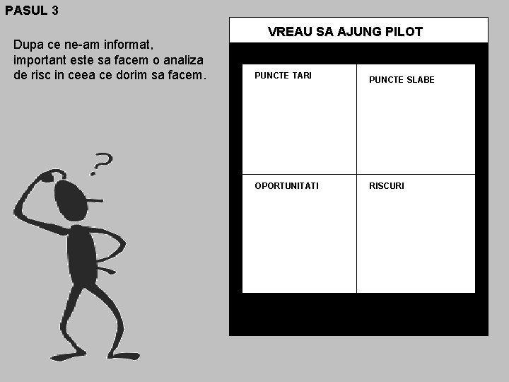 PASUL 3 Dupa ce ne-am informat, important este sa facem o analiza de risc