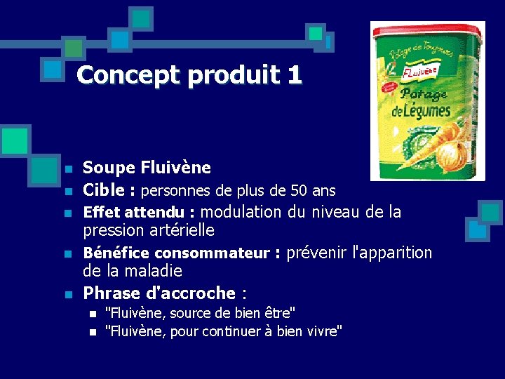 Concept produit 1 n n n Soupe Fluivène Cible : personnes de plus de