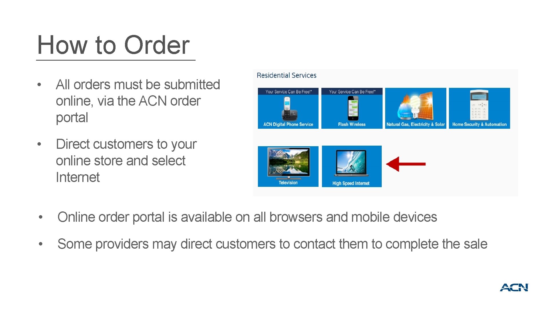 How to Order • All orders must be submitted online, via the ACN order