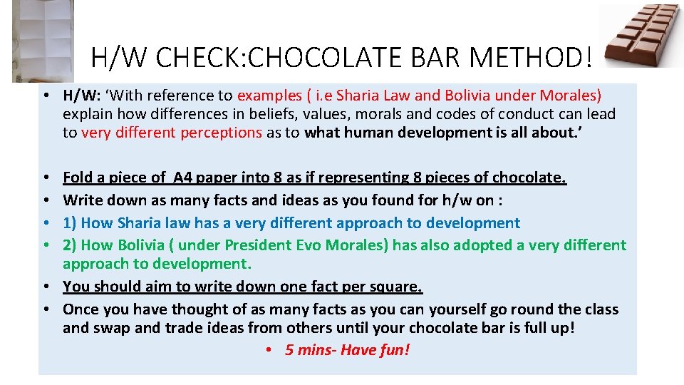 H/W CHECK: CHOCOLATE BAR METHOD! • H/W: ‘With reference to examples ( i. e H/W CHECK: CHOCOLATE BAR METHOD! • H/W: ‘With reference to examples ( i. e