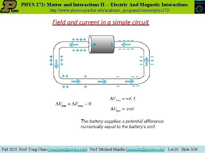 PHYS 272: Matter and Interactions II -- Electric And Magnetic Interactions http: //www. physics.