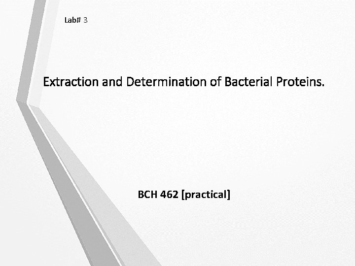 Lab# 3 Extraction and Determination of Bacterial Proteins. BCH 462 [practical] 