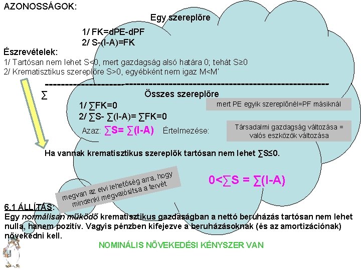 AZONOSSÁGOK: Egy szereplőre Észrevételek: 1/ FK=d. PE-d. PF 2/ S-(I-A)=FK 1/ Tartósan nem lehet