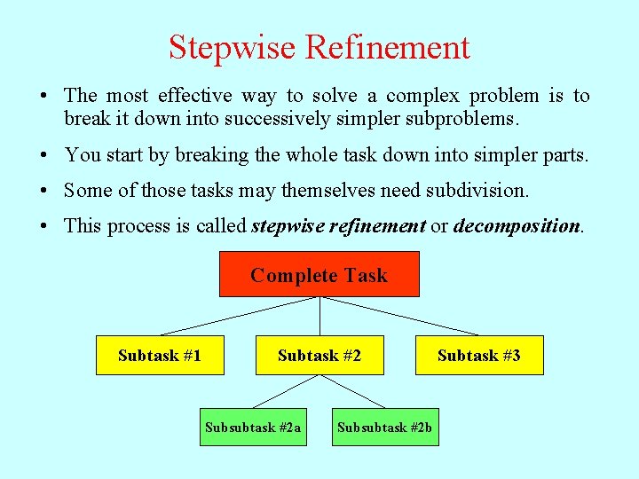 Stepwise Refinement • The most effective way to solve a complex problem is to