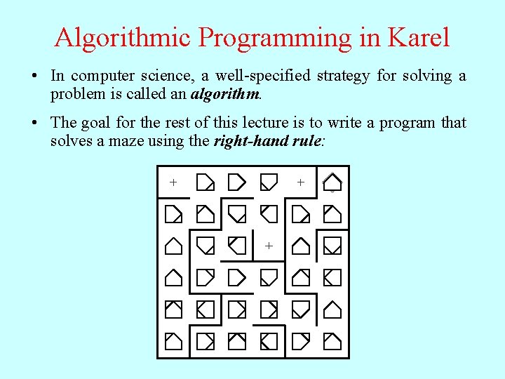 Algorithmic Programming in Karel • In computer science, a well-specified strategy for solving a