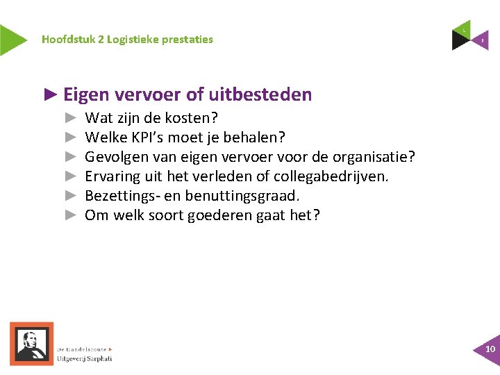 Hoofdstuk 2 Logistieke prestaties ► Eigen vervoer of uitbesteden ► ► ► Wat zijn