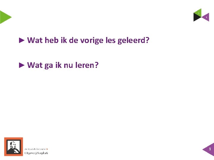 ► Wat heb ik de vorige les geleerd? ► Wat ga ik nu leren?